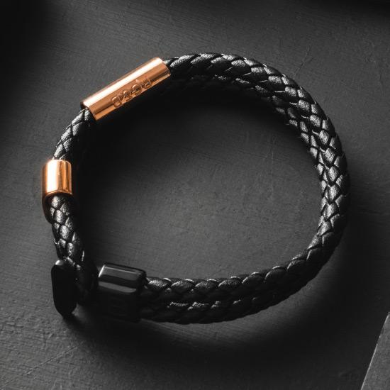 Limited Edition Bracelet - Our Limited Edition Bracelet in Rose Gold & Black Features a Woven Leather Bracelet with Polished Rose Gold & Black Hardware and our Signature RG&B Logo.